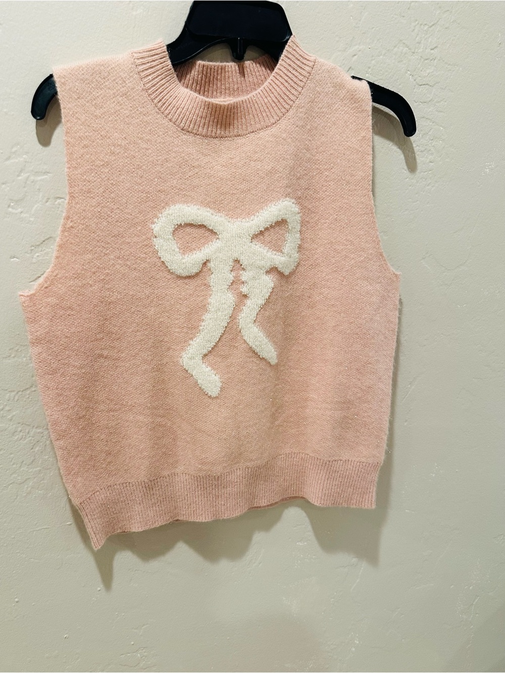 NWT Pink Knit Bow Poncho Sleeveless Sweater Top Feminine Coquette Size S/M - Picture 3 of 7